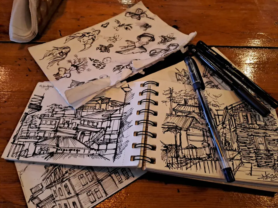 travel art desiblueprint aleen bharati page, live sketch diary