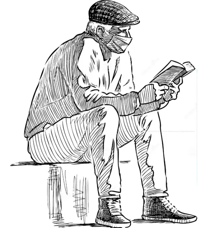 sketch, old man, reading, book