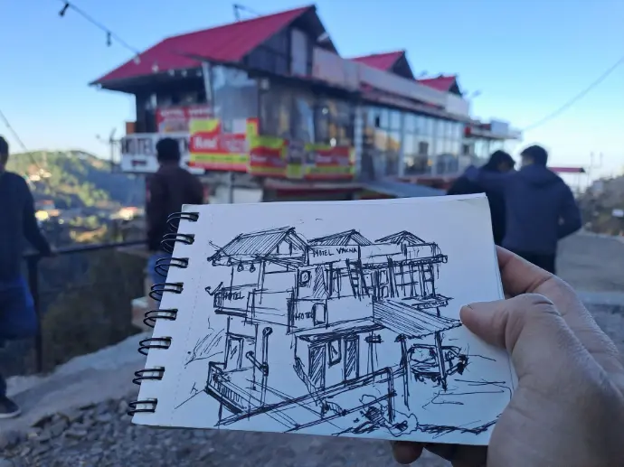 live sketch highway side mountain restuarent himanchal pradesh aleen bharati shimla